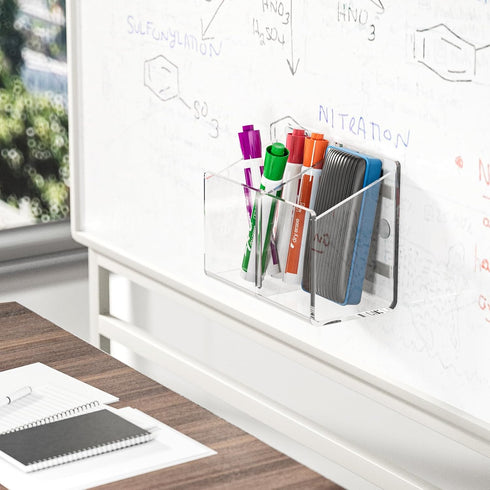 MaxGear Magnetic Dry Erase Marker Holder, Clear Acrylic Pen Holder for Fridge, Whiteboard, Locker, 2 Compartments