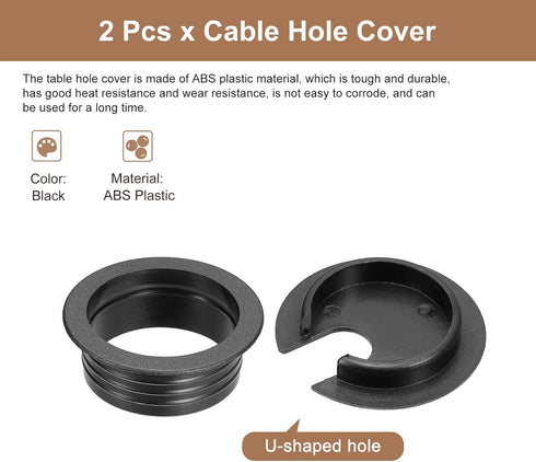 uxcell 2Pcs 38mm/1-1/2inch Black ABS Cable Hole Cover for Office Computer Desk Wire Organizer