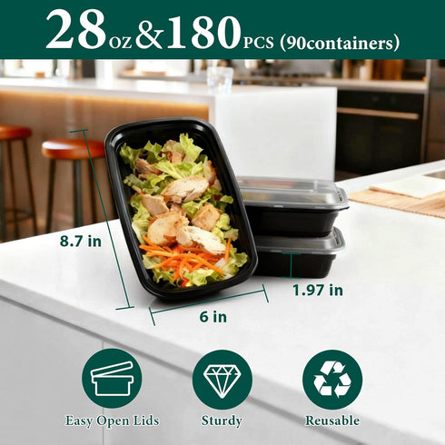 90 Pack 28 oz FUHITIM Disposable Containers with Lids, Meal Prep ContainersSturdy Leakproof & Food Safe, Microwave