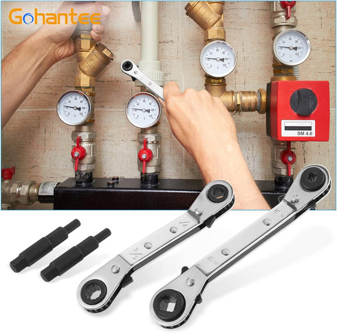gohantee HVAC Service Wrench Tools, Air Conditioner Valve Ratchet Wrench with Bit Adapter Kit