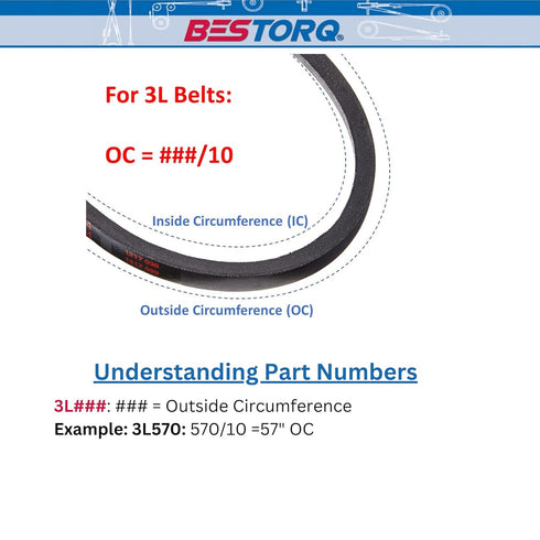 BESTORQ 3L150 V-Belt, Classic Wrapped Rubber X3 V-Belt, Black, Pack of 3, 15" Outside Circumference