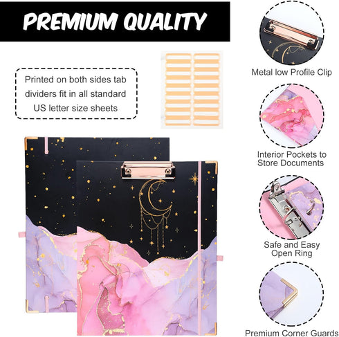 Teacher Binder 3 Ring Binder with Clipboard, 1 Inch Marble, 5 Tab Dividers, 2 Pockets, Label Stickers, Pink Gifts for