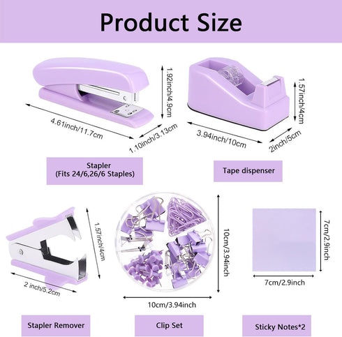 suniya Pen,Bookmark,Ect.22pcs Office Supplies,Purple Desk Accessories,Desk Organizer,Stapler,Tape Dispenser,Folding