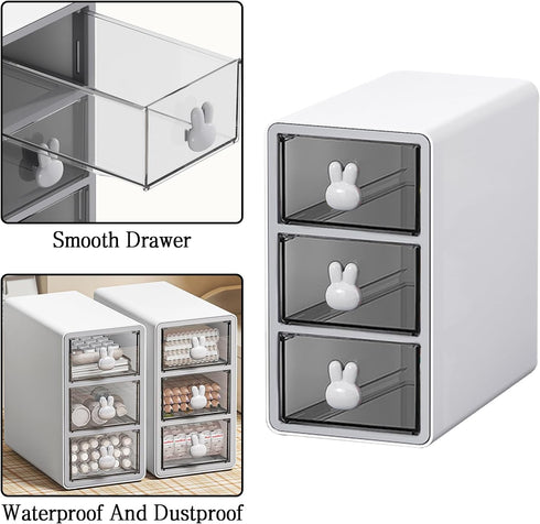 Stackable Desktop Storage Box with 3 Drawers, Transparent Cosmetic Storage Box for Office Desk