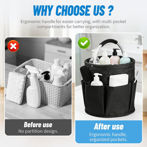 17L 7 11-Inch Portable Cleaning Caddy with Handle, Foldable Storage Basket & Pockets, Large Organizer for Cleaning