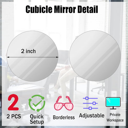 2pcs 2inch Aogigigio Desk Mirror Office Cubicle - Adjustable Rear View Computer Monitor Small Removable Mirror to See
