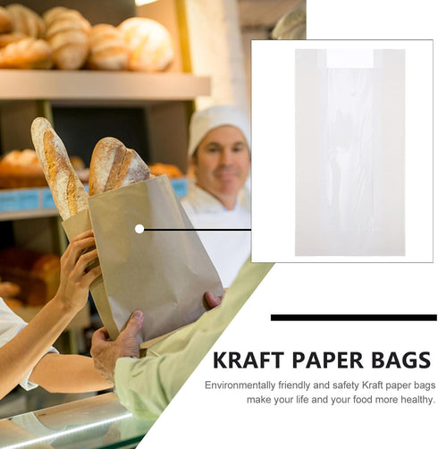 30pcs 23x12x5cm Packaging Homoyoyo Kraft Paper Bread Bags with Window for Toast and Baguette, Mini Loaf Pouches