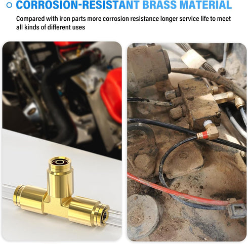 TAILONZ PNEUMATIC 1/4" Tube OD DOT Tee Out Pipe Air Fittings, Straight Brass Push Type for Air Brake Systems (Pack of 2)