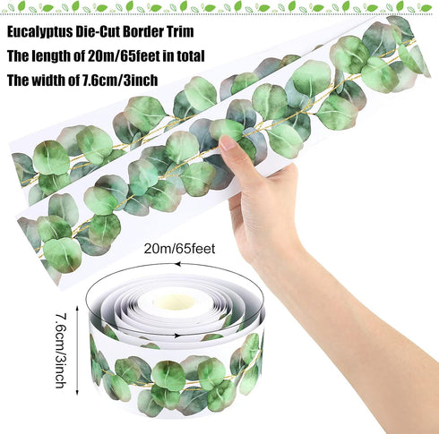Eucalyptus Die-Cut Border Trim Bulletin Board - 65ft Green Leaves Decor for School Classroom Wall