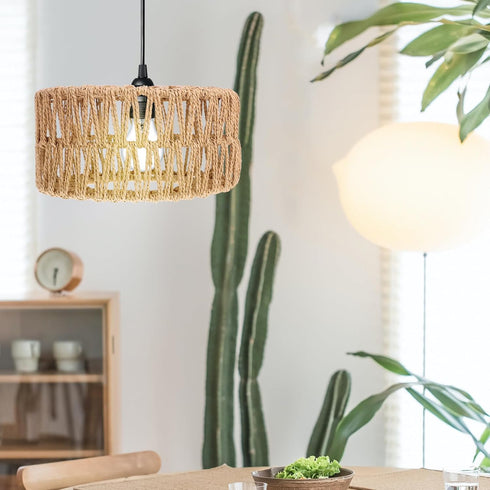 Bulb Alipis Lamp Shade Woven Straw Rope Rattan Pendant Light Shade Ceiling Fan Light Covers for Pendant Table Floor