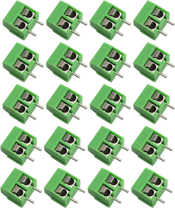 Tegg 20 PCS 5mm 2 Pin Screw Terminal Block Connector PCB Mount for Arduino, 300V 10A