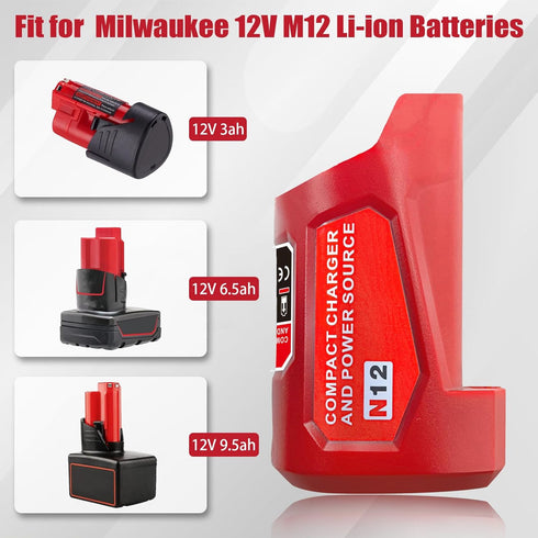 Milwaukee 12V M12 Battery Power Source Adapter, Power Wheel Charger Adapter with 12V DC Port for Heated Jacket