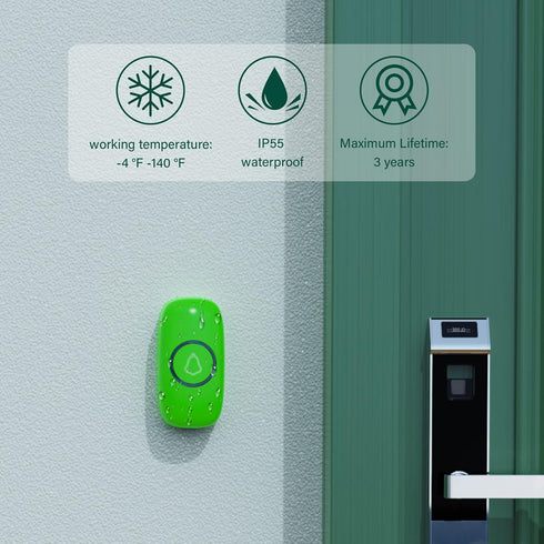 SECRUI Wireless Doorbells for Home, Classrooms, Apartments, 1000Ft Range, Waterproof, Adjustable Volume, M520+F55, Green