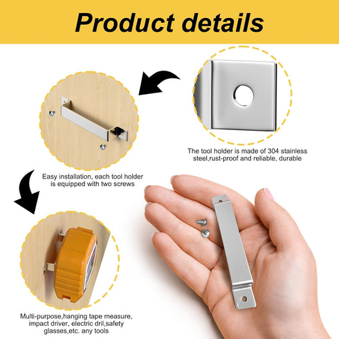 Tape Measure Clip Holder, Universal Tool with Screws, Stainless Steel Tool Hanger Storage Dock for Tape Measures and