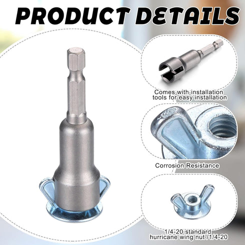 Otoolling 102 1/4" -20 Set Pcs Washer Wing Nuts with Power Driver Bit Hurricane Protection Hardware Hexagon Head Drill