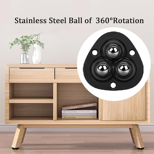 Self Adhesive Mini Caster Wheels, 360°Rotation Swivel Stainless Steel Rollers for Furniture (4 Pack, Black)