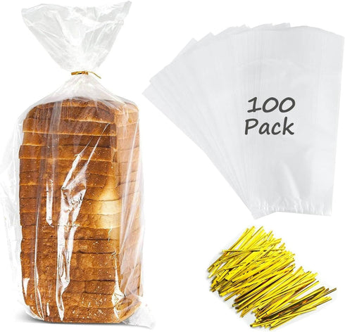 Gere Large Bread Bags with Ties, 8 x 4 x 18", 100 Pack,