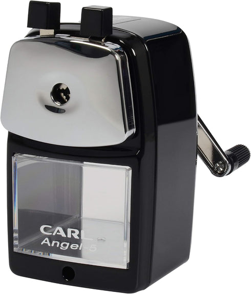 Carl Angel-5 Manual Pencil Sharpener with Metal Table Mount, Quiet for Classroom, Home & Office, Black
