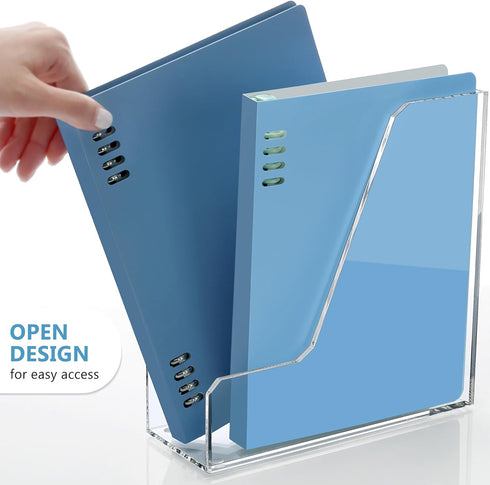 SANRUI 2 Pack Acrylic Magazine File Holder, Vertical Desk Organizer, Clear Document Rack for Office, Home Workspace