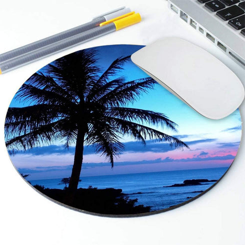 Tropical Paradise Ocean Beach Scene Mouse Pad, Anti-Slip Rubber Round Mat for Working and Gaming