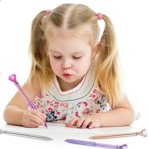 NUOBESTY 6pcs Diamond Pen with Big Crystal, Retractable Bling Metal Ballpoint Pens, Black Ink for Office