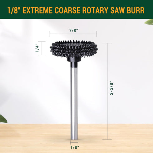 1/8" Extreme Spikes Rotor Saw Burr Shaft - Very Coarse Wood Carving Bit for Dremel, Foredom - One-Piece Steel
