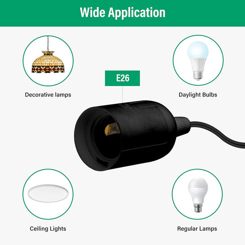 YSSOA 20ft E26 1 Pack, (Bulb Extension Hanging Lantern Pendant Light Cord Cable with Socket, On/Off Switch, Black Not
