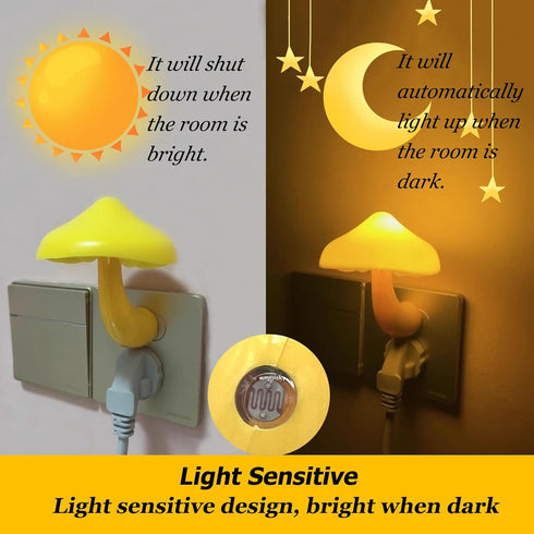 ESUPPORT 50000h) Mushroom-Shaped Energy Saving Sensor LED Night Light with Plug Yellow(Average Life Expectancy
