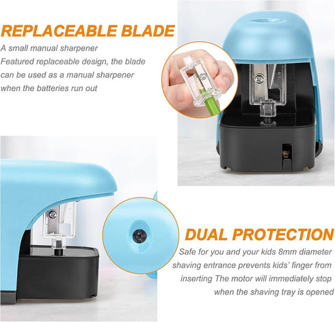 Eagle Electric Pencil Sharpener, Battery Powered with LED Light, Portable, Ideal for Kids and School Supplies (Blue)