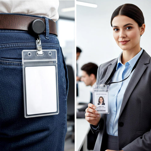 LIQWEI 20Pcs Vertical Badge Holders, ID Card Badge Holder, Plastic Name Tag Holder Social Security Cards Protector