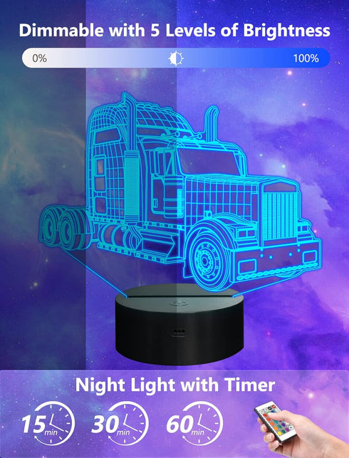 3D 16 GIFTOHOLIC Truck Bedside Lamp, Lorry Illusion Hologram Night Light Colors Changing with Remote Control Kids