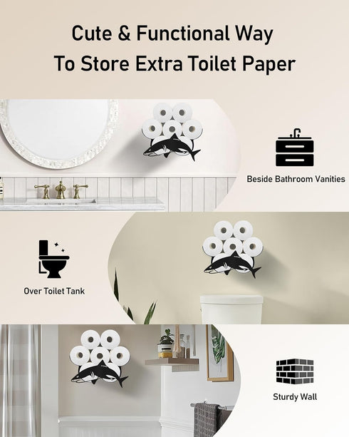 Wigag 8 Shark Toilet Paper Holder for Extra Rolls, Ocean Decorative Toilet Paper Storage Wall Mounted, Farmhouse