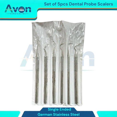Avon Surgical 5pcs Dental Probe Scalers- Single-Ended | Oral Care Examination Explorer Picks | German Stainless Steel