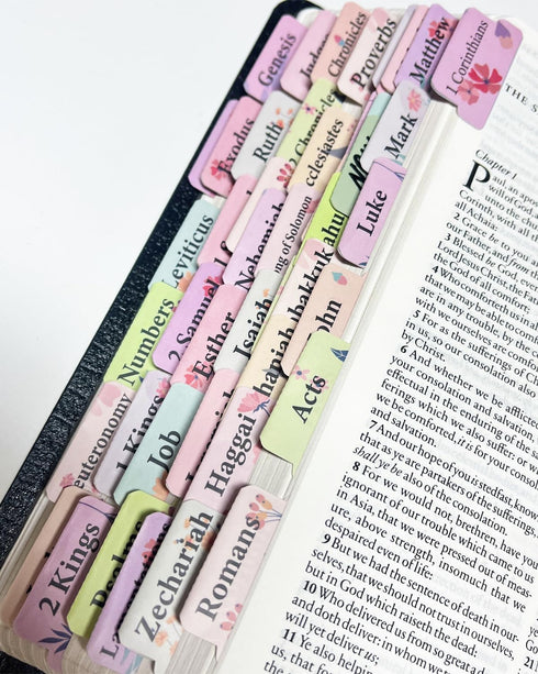 PartyGalore Floral Bible Tabs for Women, Personalized Bible Journaling Tabs, Large Print Bible Tabs for Easy