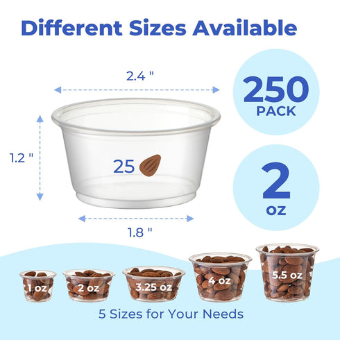 Fit Meal Prep 250 Pack 2 oz BPA Free Condiment Cups No Lids, Disposable Jello Shots Containers in Bulk
