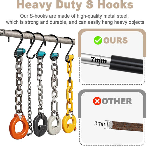 Dreecy 16 Pack S Hook for Hanging Plants, 6 Inch Heavy Duty S Hooks for Closet, Black Rubber Coated
