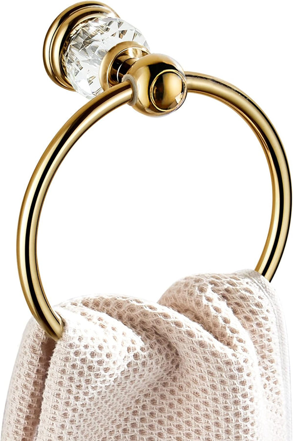 WINCASE Crystal Towel Ring, Gold Towel Holders for Bathrooms, Round Hand Towel Rack, Wall Mounted