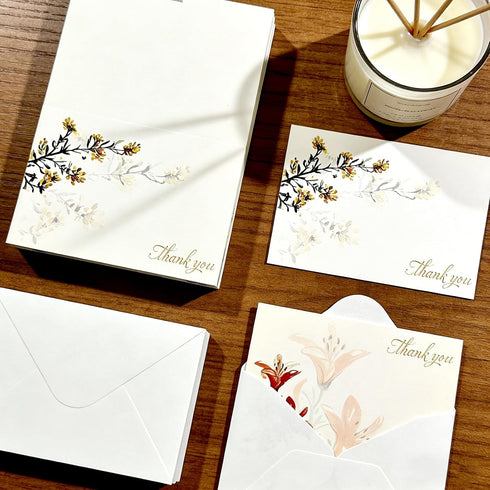 GORDEPENT 52 Pack, 3.5"x5" Gold Foil Thank You Cards with Envelopes | Floral Blank Inside Bulk Greeting Cards