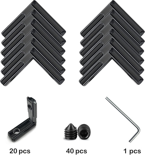 20pcs Black 2020 Series L-Shape Interior Corner Connector Joint Bracket with Screws + 1 Wrench for Aluminum Rail