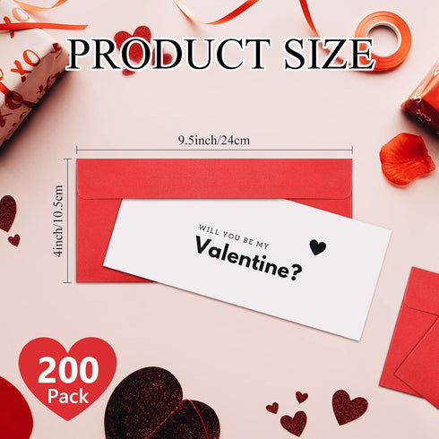 TaoBary 200 Pcs #10 Red Envelopes Business Envelopes Self Adhesive Money Envelopes for Cash Standard Envelopes for Office Checks Letter Mailing Invoices Mother's Day Wedding 4 x 9 Inch