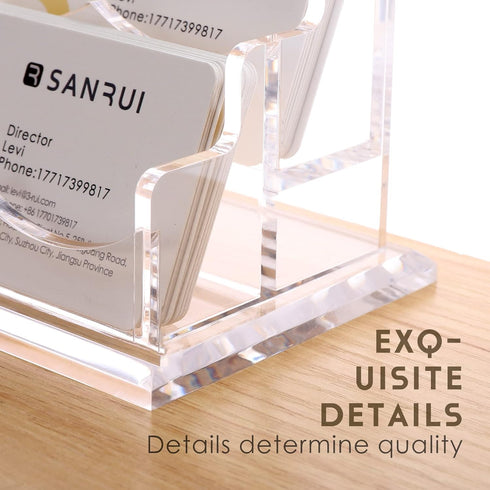 SANRUI Clear Horizontal Business Card Holder Stand - Acrylic Desktop Display Organizer for 240 Cards, 2 Tier 4 Pocket