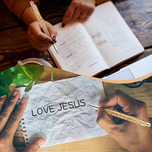 Yeaqee Jesus Loves You Pen, Bulk Christian Ballpoint Pen, Bamboo Inspirational Black Ink Writing Gift for School Office