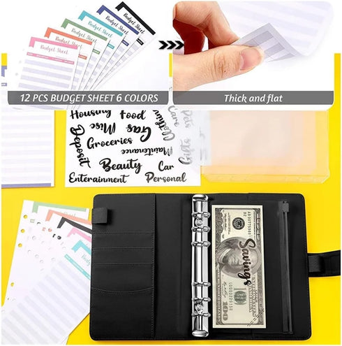 YCMGBH A6 Set,with PU Leather Budget Binder Notebook Cash Envelopes System Binder Pockets for Money Budget Saving Bill