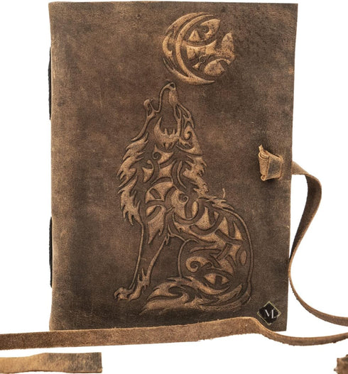 MONTEXOO Wolf Leather Journal, Sketch Book for Men Women, 200 Pages Notebook Diary, Dnd Travel Bullet, 5 x 7 inch