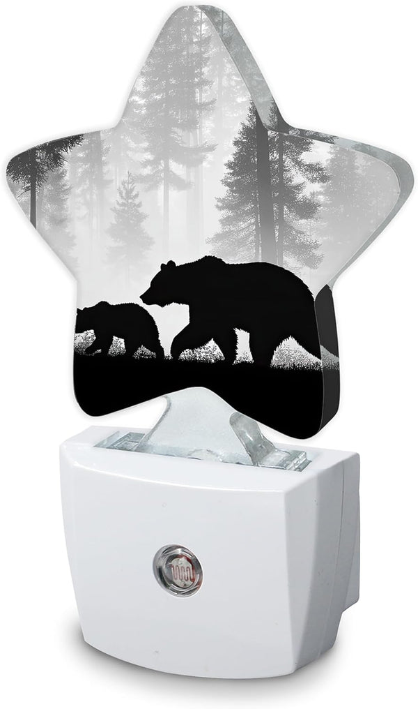 SKYDAWNY Bear Pine Tree Night Light,Plug Into Wall Decor Nightlights for Bedroom,Bathroom,Hallway,Stairway,Kitchen,with Dusk