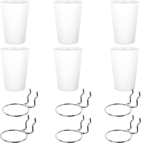 Kuhome 6 Sets Pegboard Hooks with Pegboard Cups, Ring Style Pegboard Bins for Organizing Storage, White Cup Holder