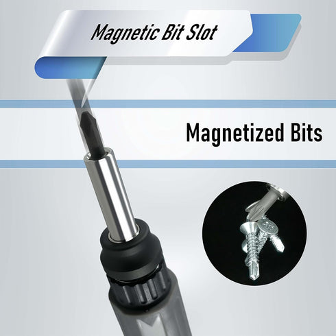 32 in 1 Ratchet Screwdriver Set with 30pcs S2 Steel Bits, Push-Eject Extension Rod, Antislip Soft Handle, and Magnetic