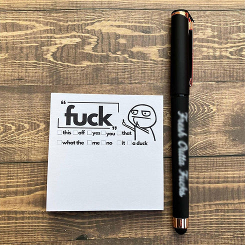 Fresh Outta Fucks Pad and Pen, Funny Sticky Notes and Pen Set, White Elephant Gift, Novelty Pen for Friends