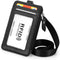 Black Genuine Leather Badge Holder with Zipper, RFID Keychain Wallet Neck Lanyards and Swivel Hook for Card/Coin/Cash