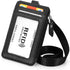 Black Genuine Leather Badge Holder with Zipper, RFID Keychain Wallet Neck Lanyards and Swivel Hook for Card/Coin/Cash